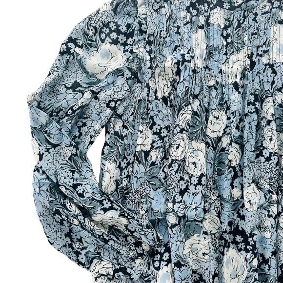 GANNI Elm Georgette Mini Dress Blue Floral Size 40 Long Sleeve Modest Viscose - Picture 5 of 13